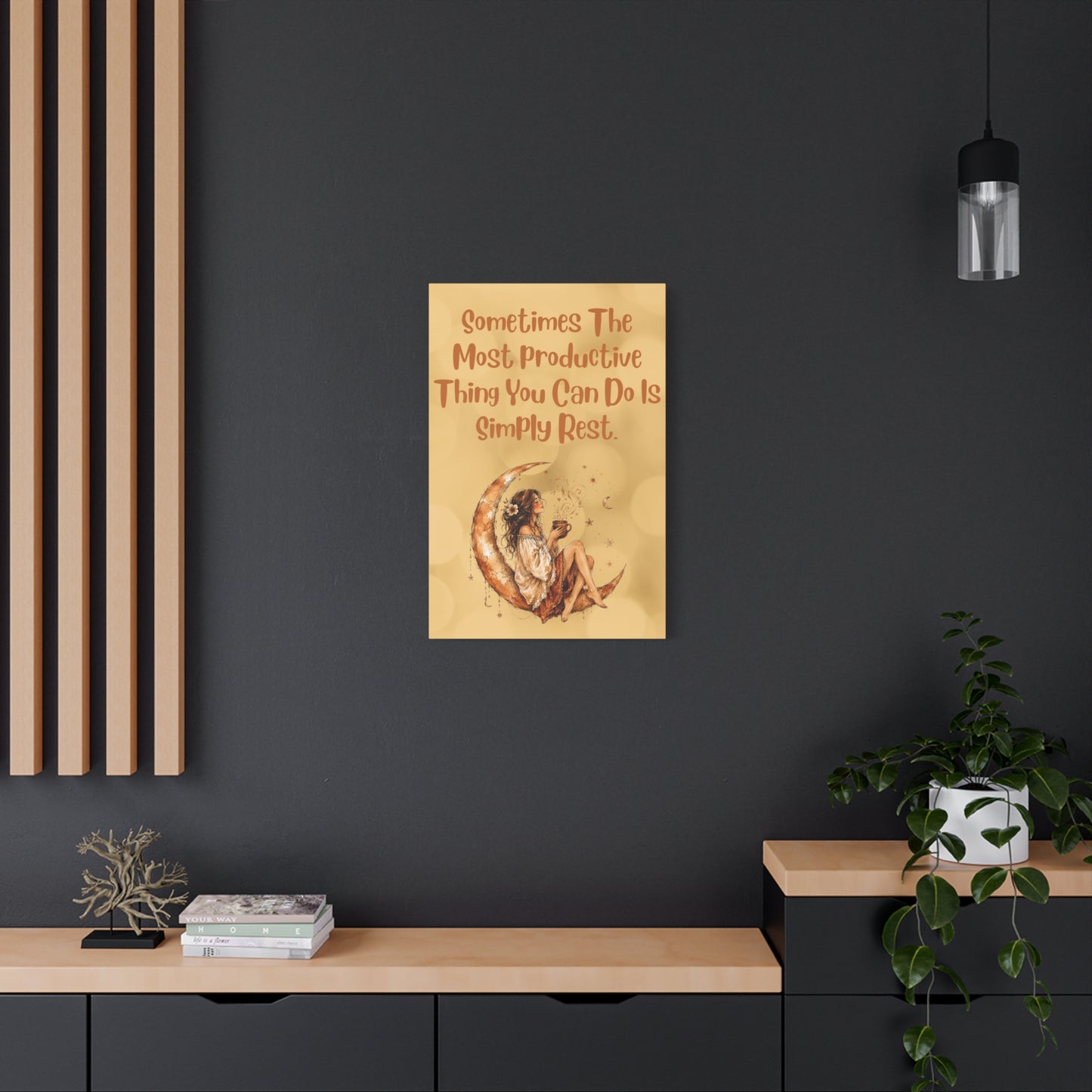 Canvas Wall Art – "Sometimes The Most Productive Thing You Can Do Is Simply Rest" Boho Moon Girl Motivational Print