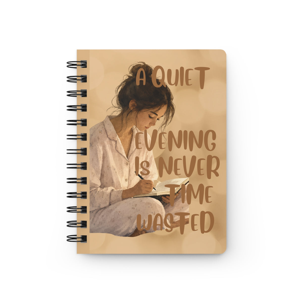 Sleep Quote Spiral Journal – "A Quiet Evening Is Never Time Wasted" Beige Inspirational Notebook Gift