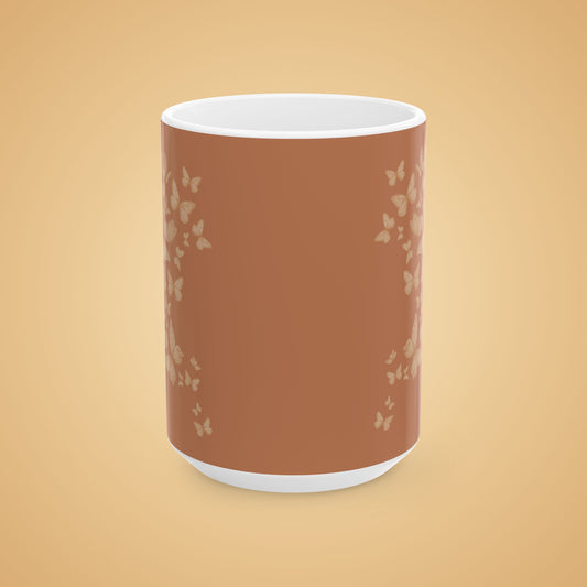 Butterfly Pattern Ceramic Mug – Earth tone Brown Minimalist Tea or Coffee Mug (11oz, 15oz)