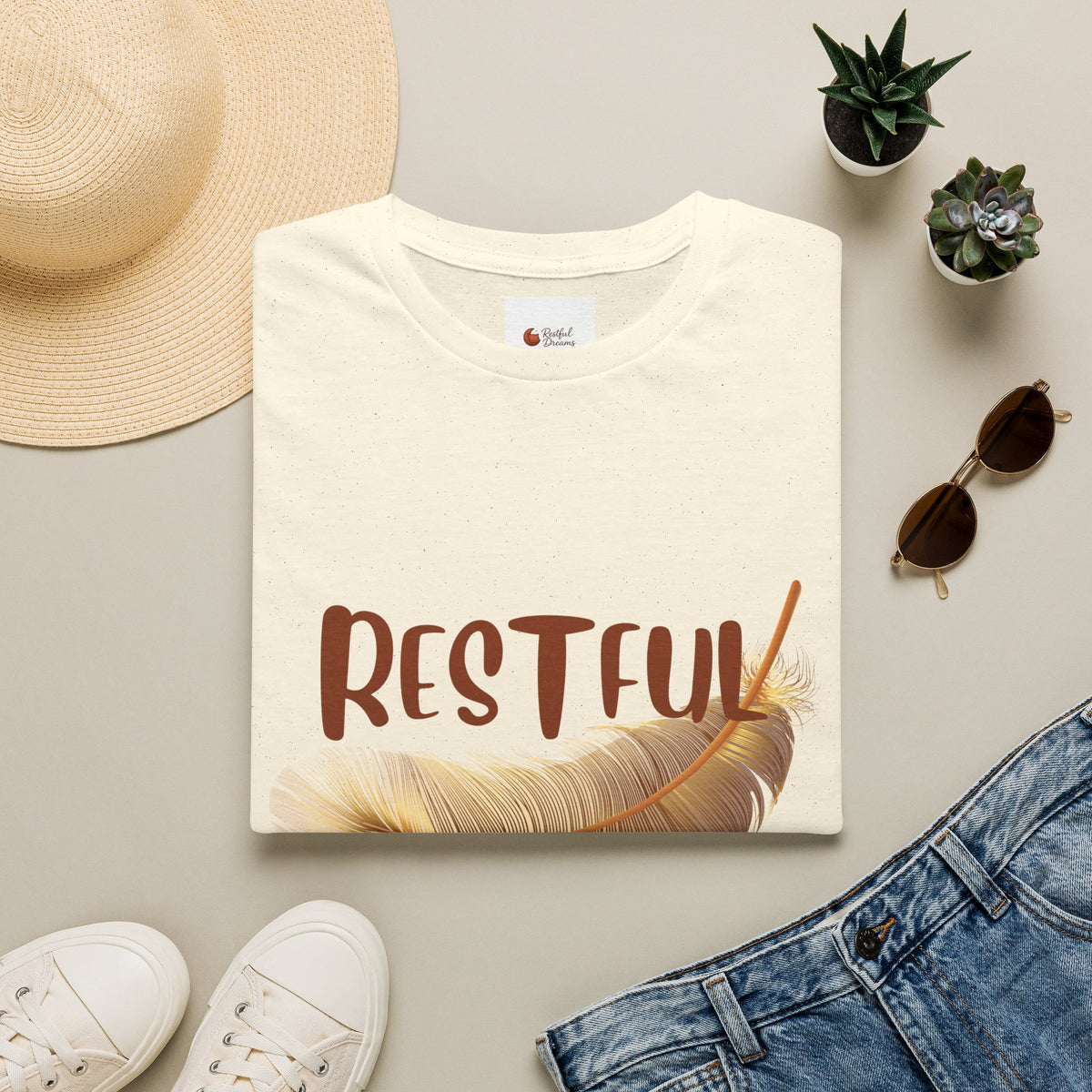 Restful Dreams T-Shirt — Sleep Well, Live Well Feather Graphic