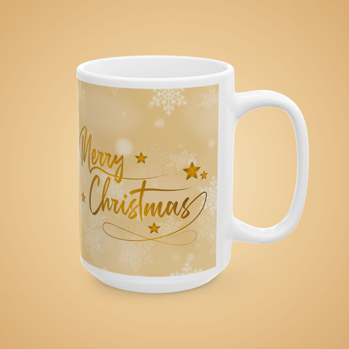 Merry Christmas Gold Ceramic Mug – Festive Holiday Coffee Or Tea Cup (11oz & 15oz)