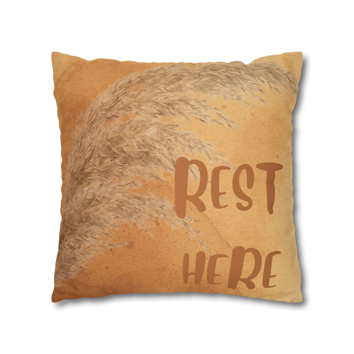 Boho 'Rest Here' Decorative Pillowcase - Cozy Neutral Square Cushion Cover