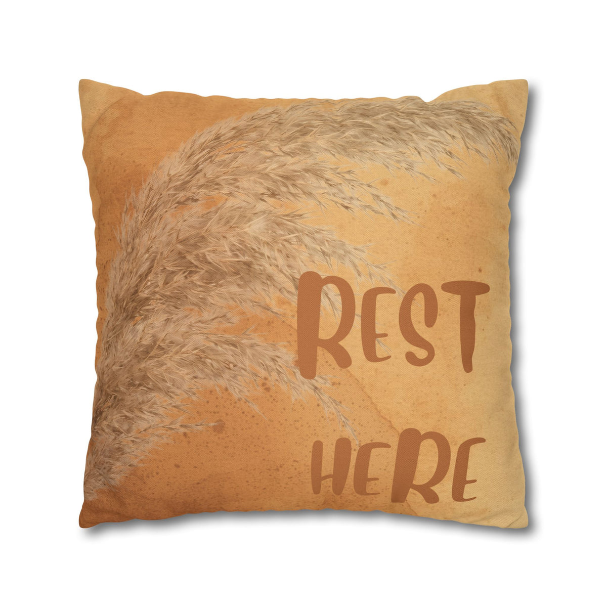 Boho 'Rest Here' Decorative Pillowcase - Cozy Neutral Square Cushion Cover
