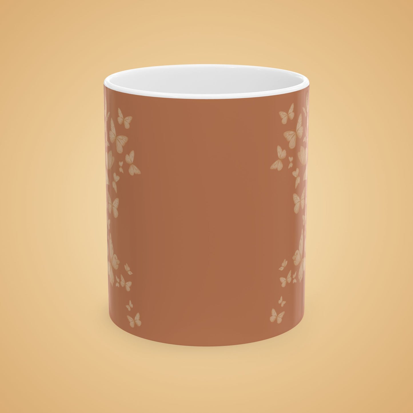 Butterfly Pattern Ceramic Mug – Earth tone Brown Minimalist Tea or Coffee Mug (11oz, 15oz)
