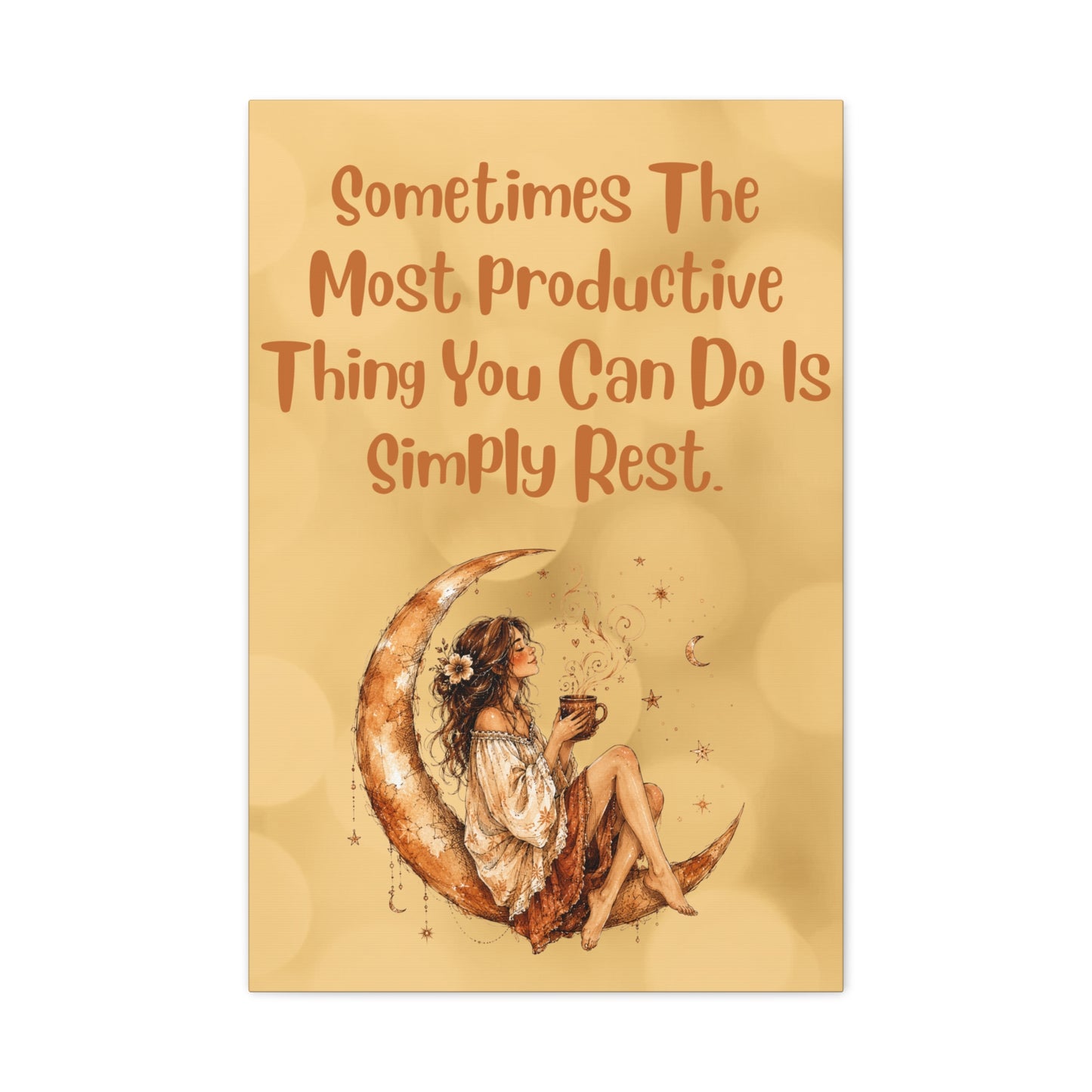 Canvas Wall Art – "Sometimes The Most Productive Thing You Can Do Is Simply Rest" Boho Moon Girl Motivational Print