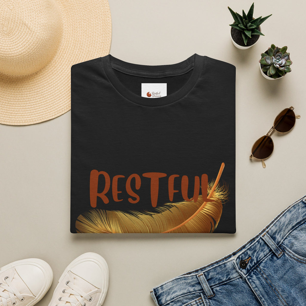 Restful Dreams T-Shirt — Sleep Well, Live Well Feather Graphic