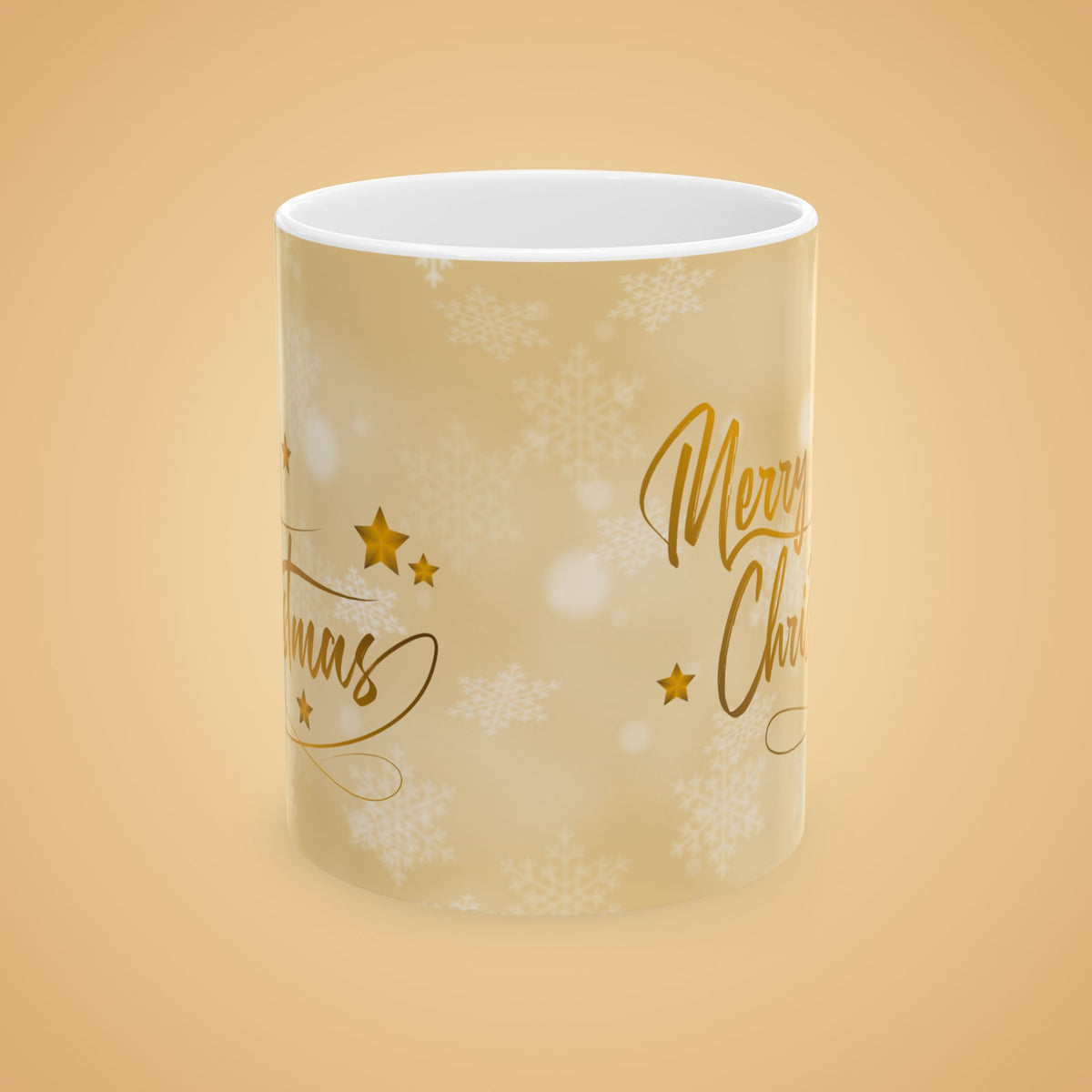 Merry Christmas Gold Ceramic Mug – Festive Holiday Coffee Or Tea Cup (11oz & 15oz)