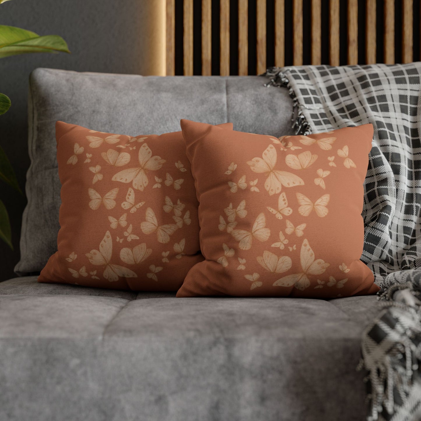 Butterfly Scatter Decorative Pillowcase — Rust Orange Square Throw Pillow Cover