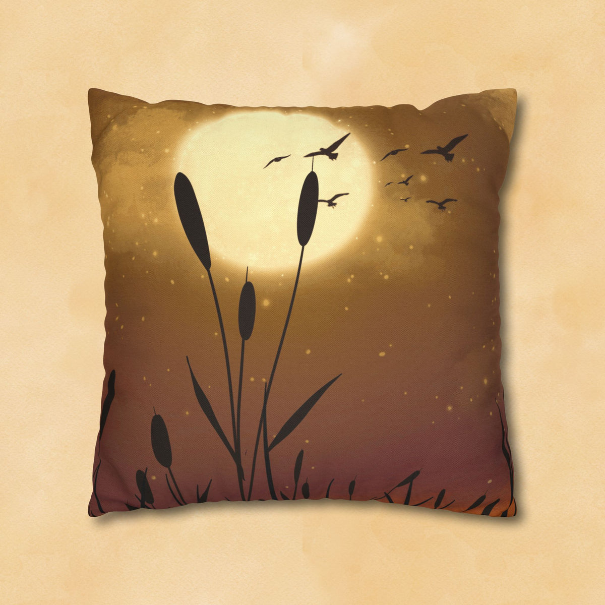 Sunset Pillowcase — Moonlit Reeds Decorative Throw Pillow