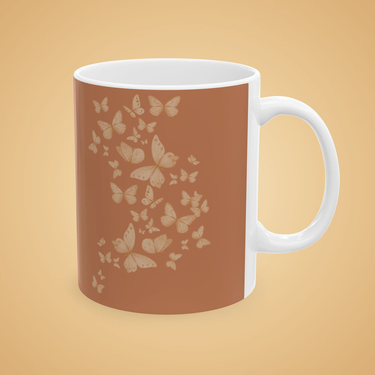 Butterfly Pattern Ceramic Mug – Earth tone Brown Minimalist Tea or Coffee Mug (11oz, 15oz)