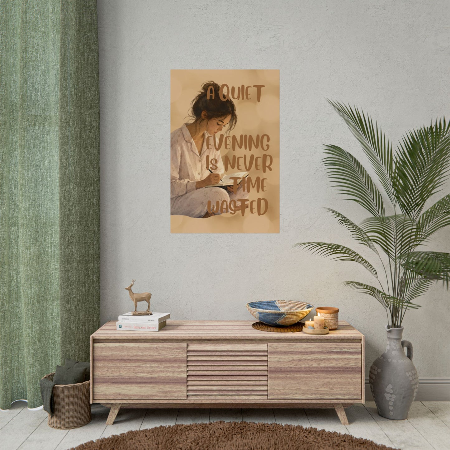 Rolled Poster – “A Quiet Evening Is Never Time Wasted” Cozy Reading Wall Art
