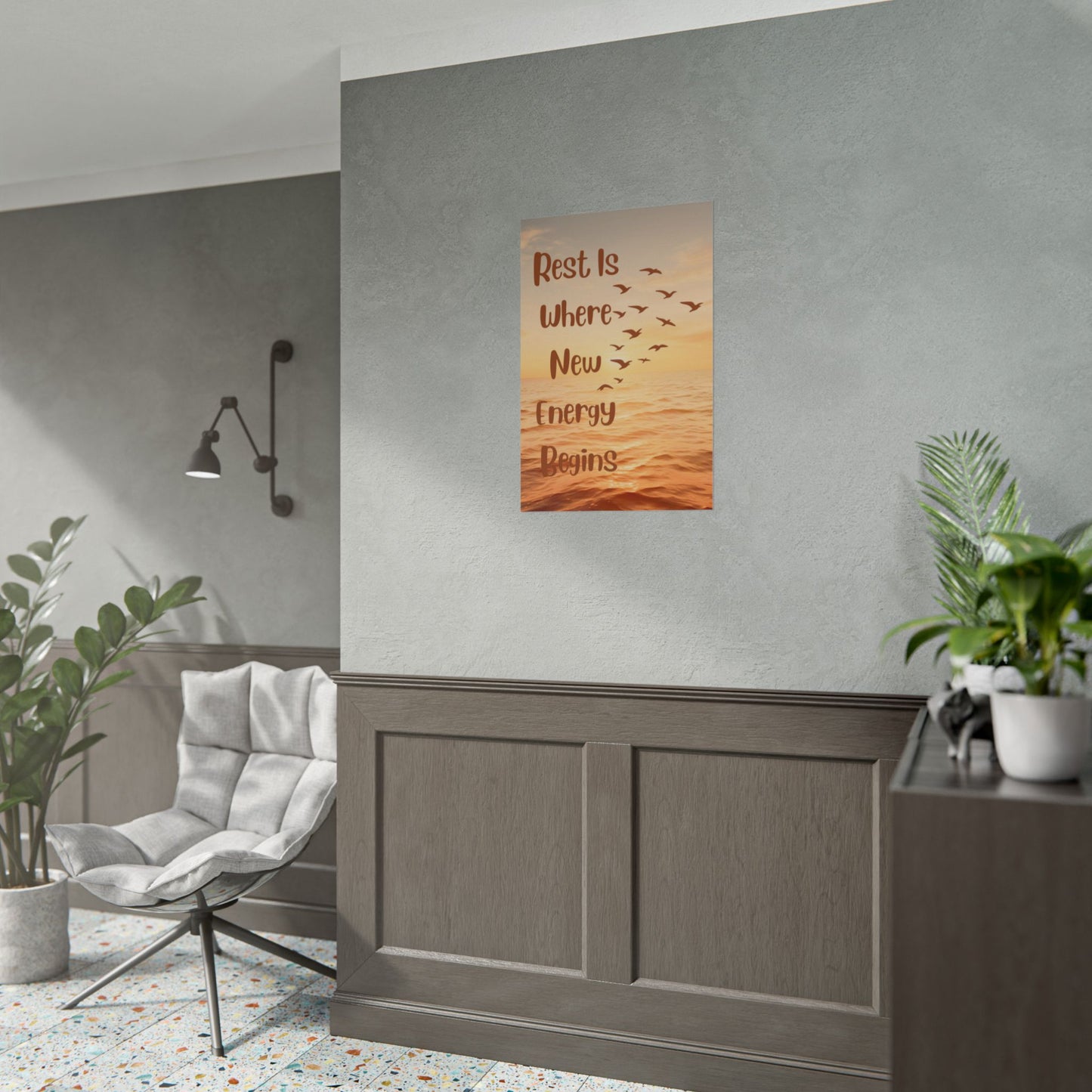 Rest Is Where New Energy Begins — Inspirational Ocean Poster