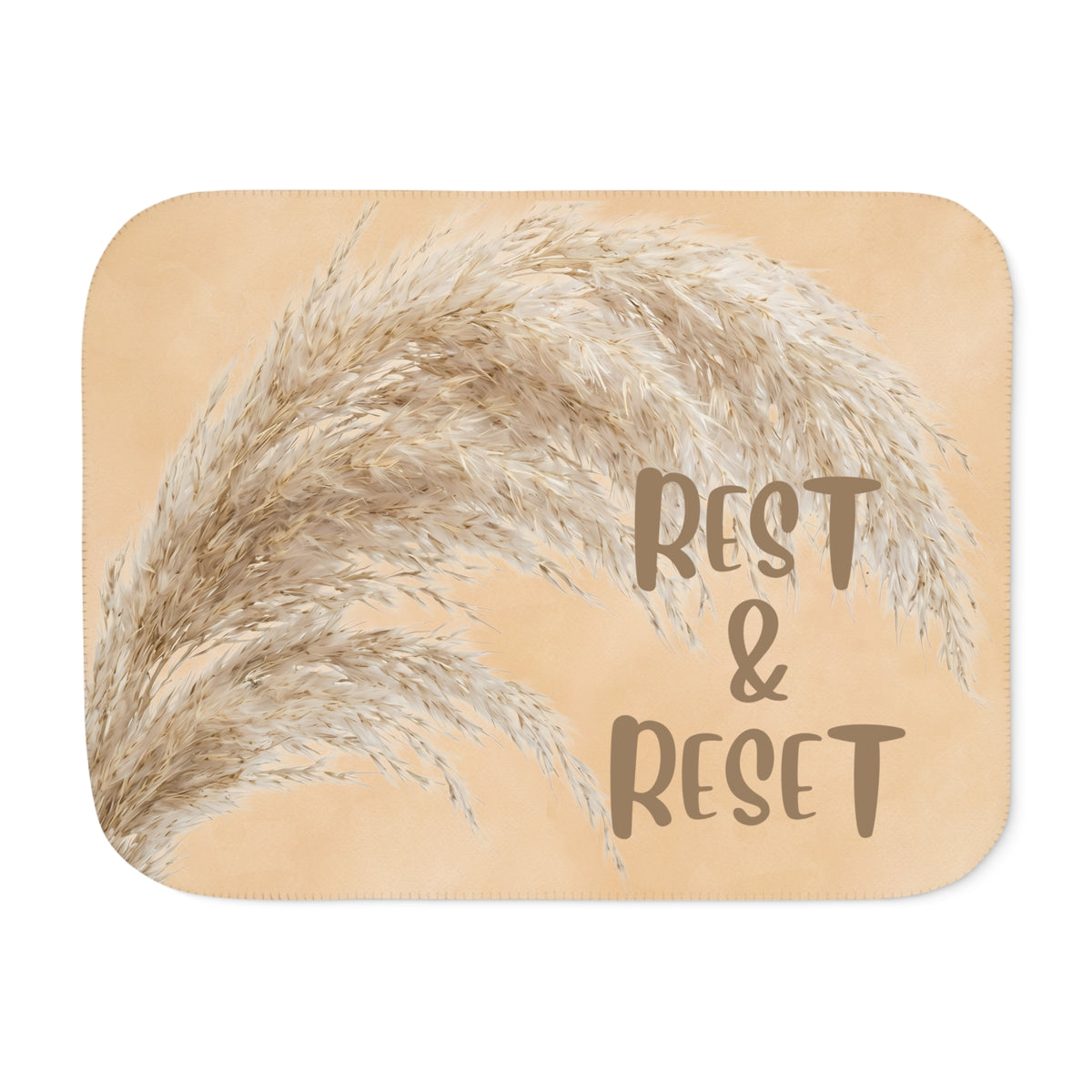 Sherpa Blanket - "Rest & Reset" Neutral Pampas Throw for Cozy Living Room, Bedroom or Self-Care Gift
