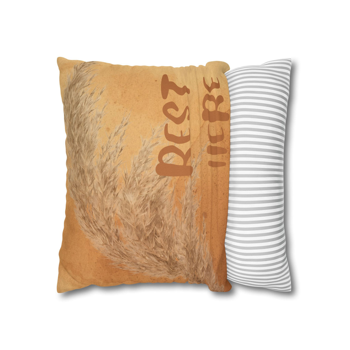 Boho 'Rest Here' Decorative Pillowcase - Cozy Neutral Square Cushion Cover