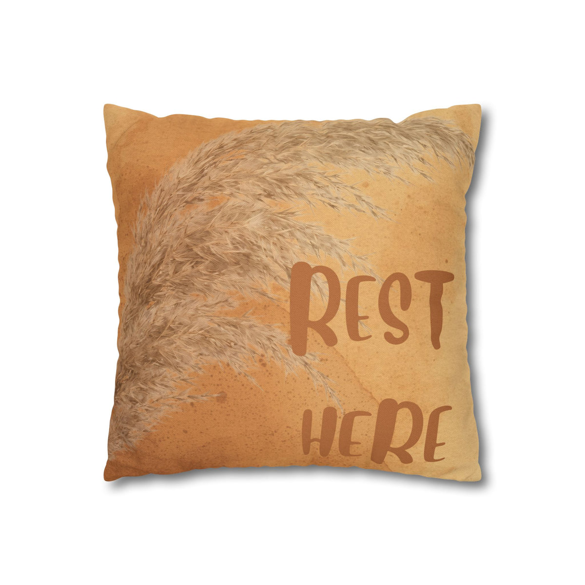 Boho 'Rest Here' Decorative Pillowcase - Cozy Neutral Square Cushion Cover