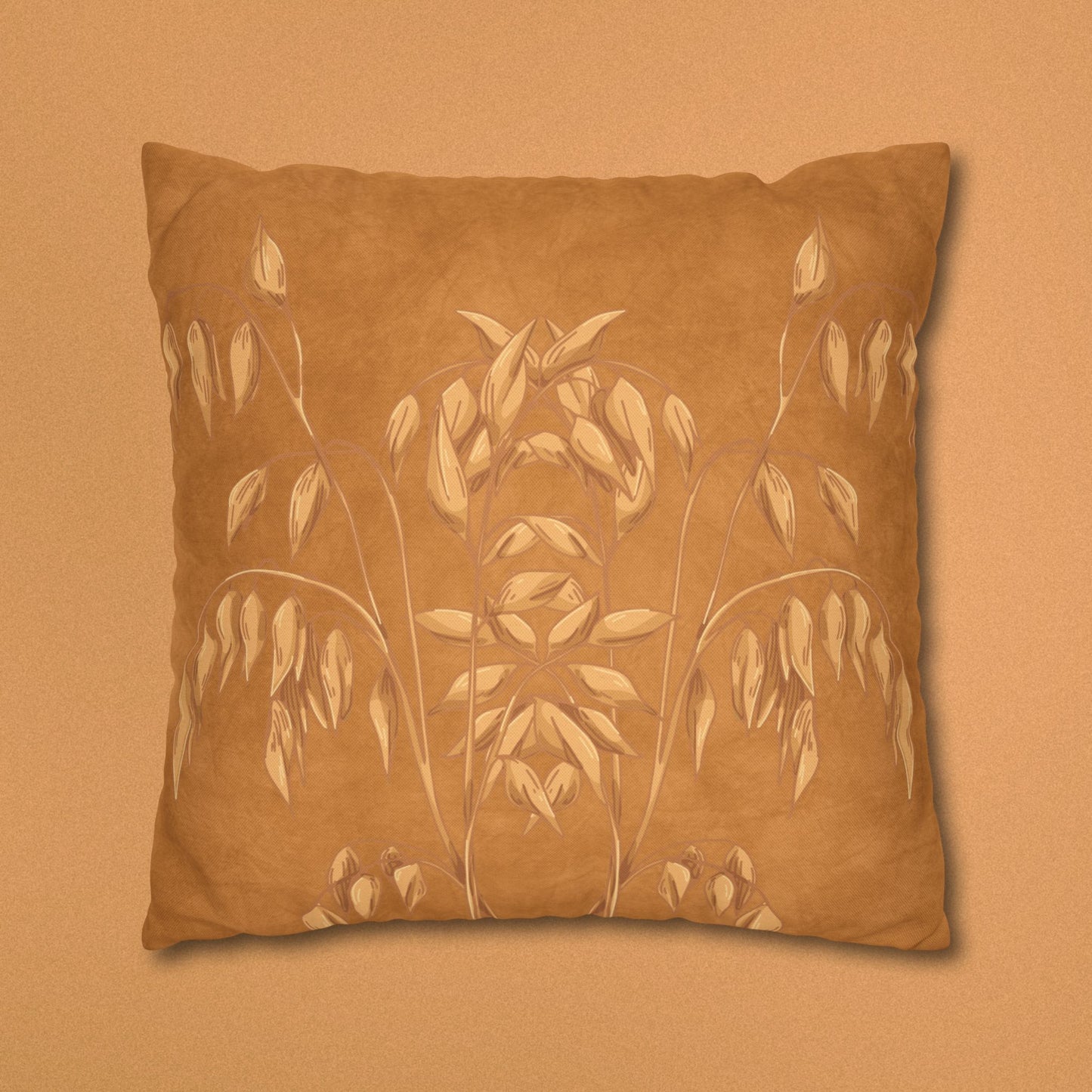 Golden Oat Floral Square Pillowcase — Boho Botanical Decorative Throw Pillow Cover
