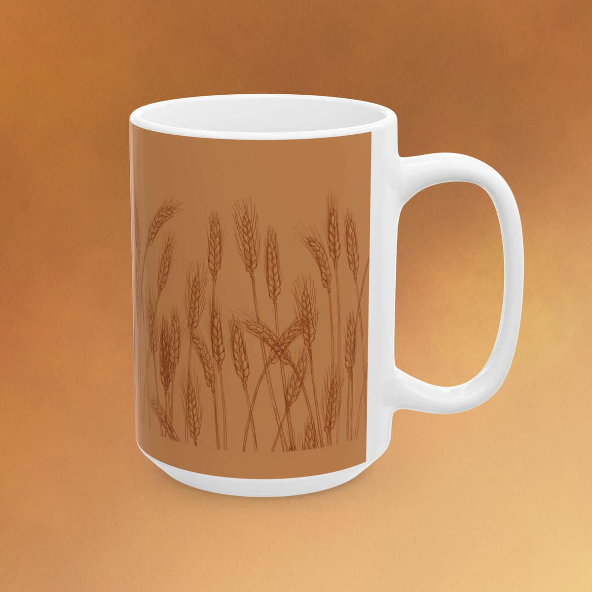 Harvest Wheat Ceramic Mug — Rustic Autumn Tea or Coffee Cup (11oz, 15oz)