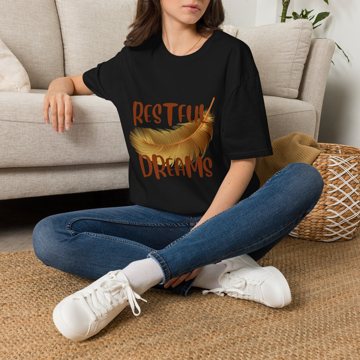Restful Dreams T-Shirt — Sleep Well, Live Well Feather Graphic
