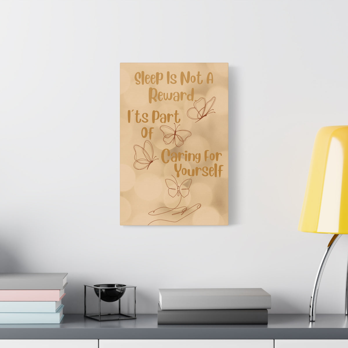Sleep Self-Care Canvas Wall Art – "Sleep Is Not A Reward, It’s Part Of Caring For Yourself" Butterfly Bedroom Print
