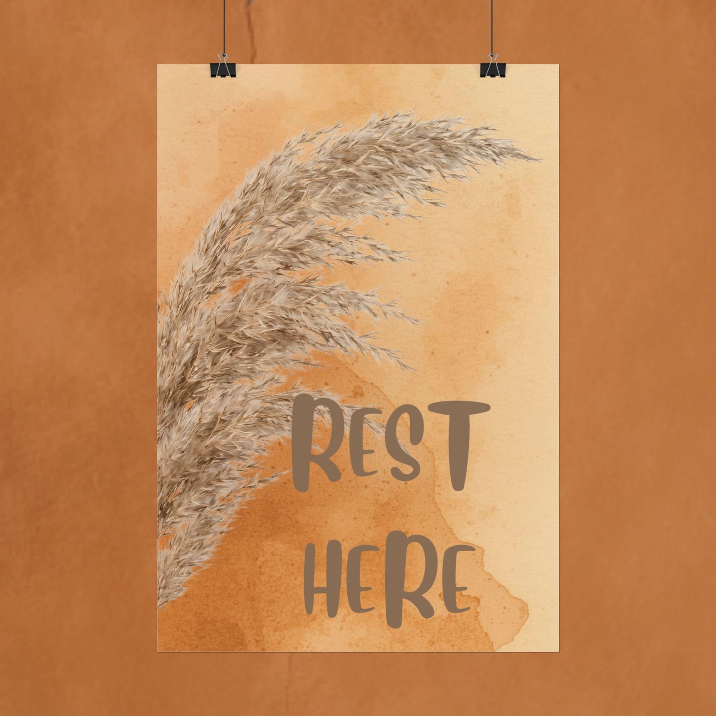 Rest Here Pampas Poster — Neutral Boho Wall Art