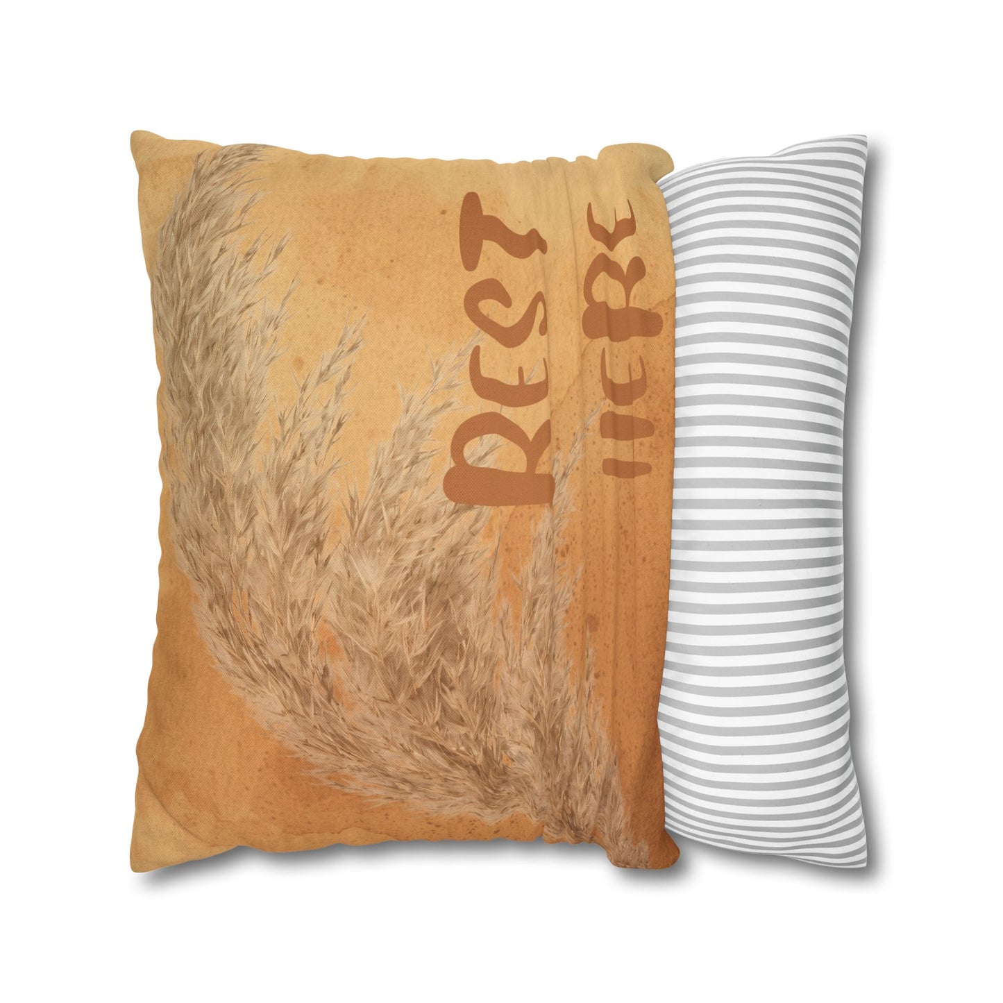 Boho 'Rest Here' Decorative Pillowcase - Cozy Neutral Square Cushion Cover