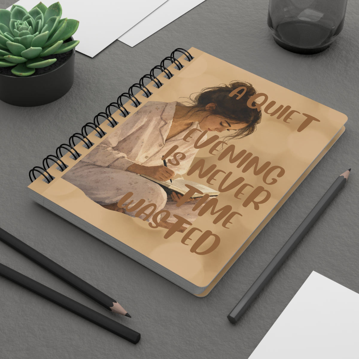 Sleep Quote Spiral Journal – "A Quiet Evening Is Never Time Wasted" Beige Inspirational Notebook Gift