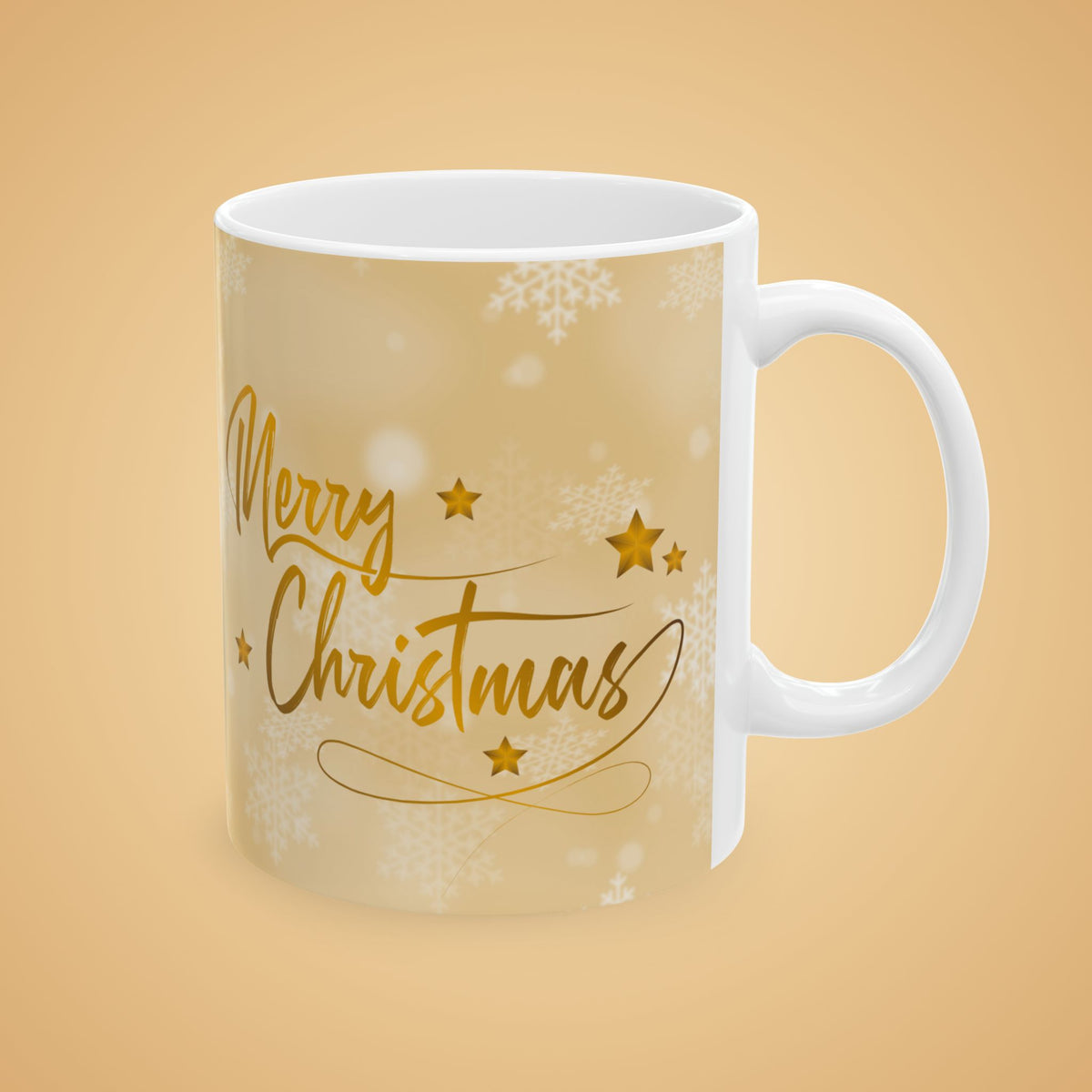 Merry Christmas Gold Ceramic Mug – Festive Holiday Coffee Or Tea Cup (11oz & 15oz)