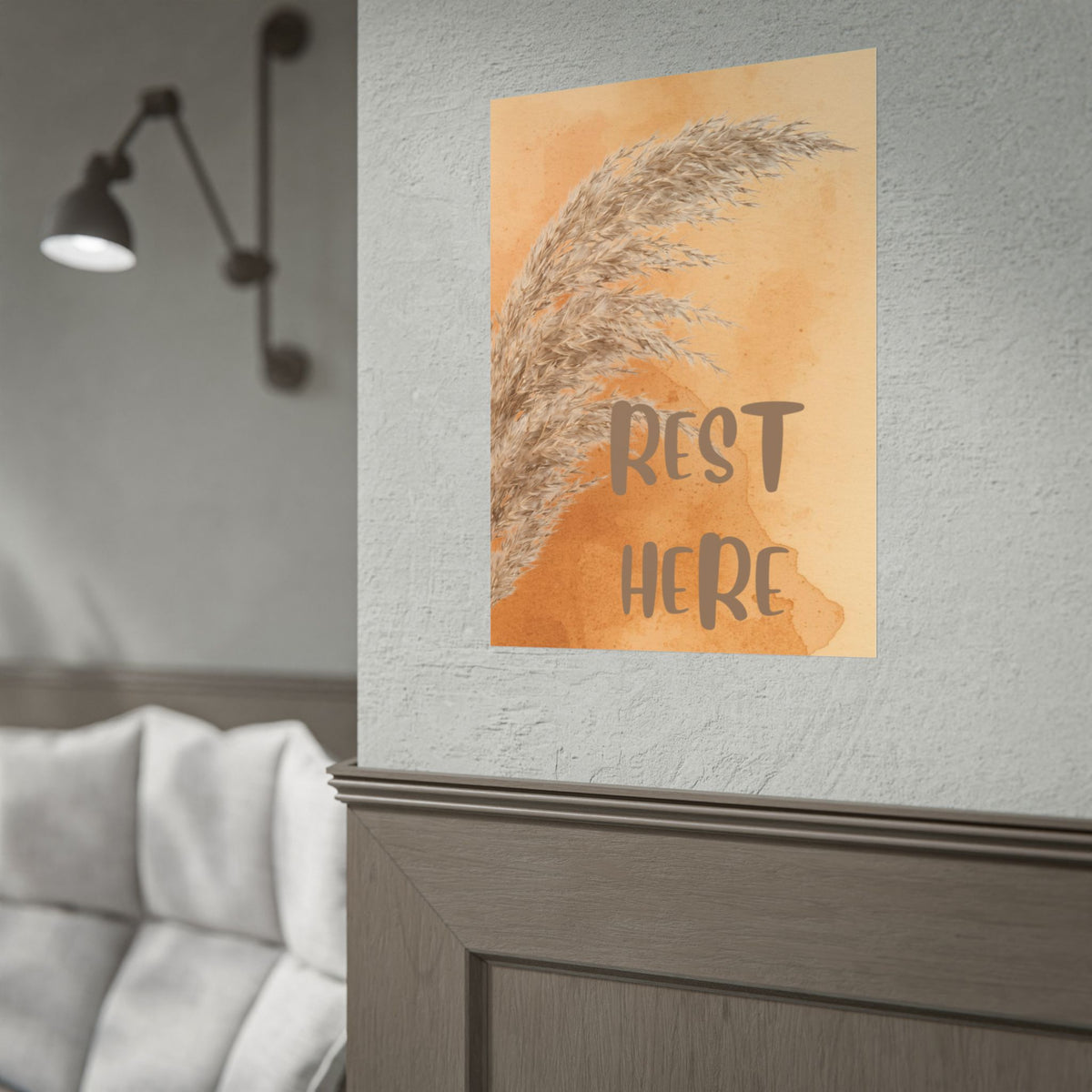 Rest Here Pampas Poster — Neutral Boho Wall Art