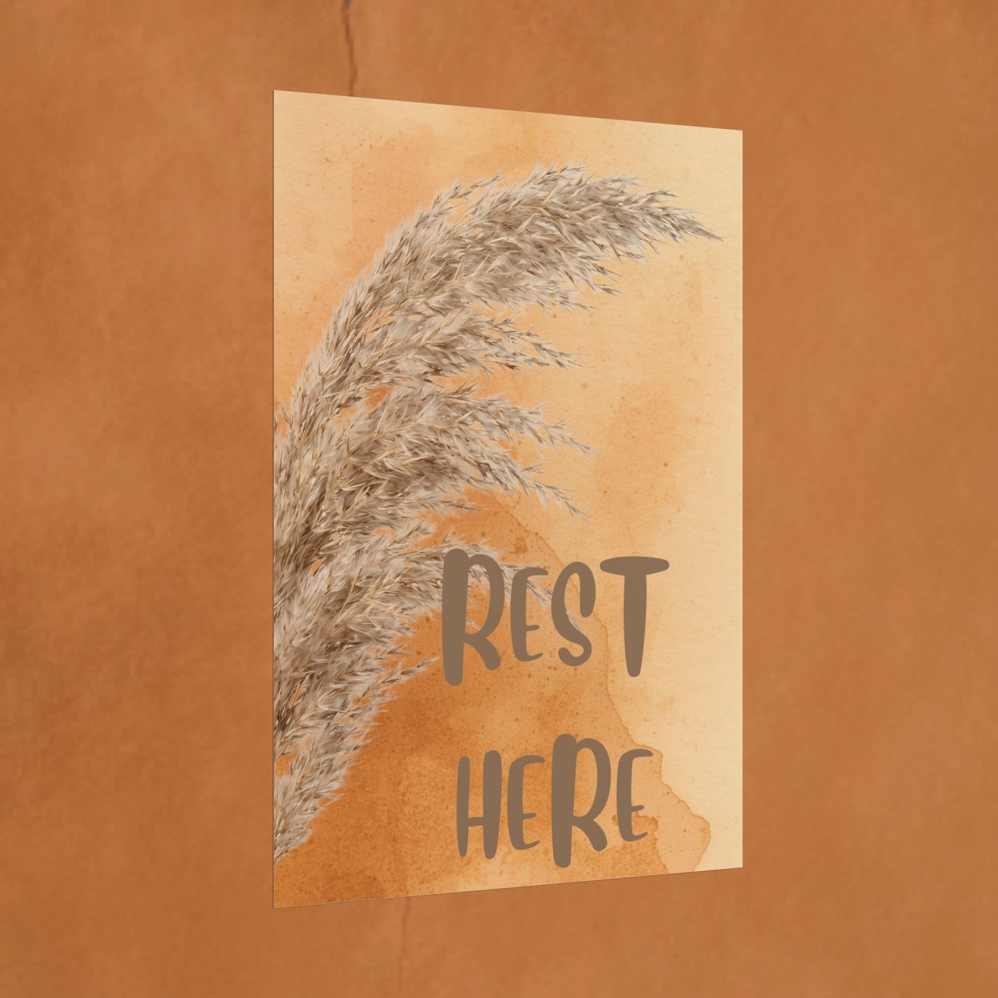 Rest Here Pampas Poster — Neutral Boho Wall Art