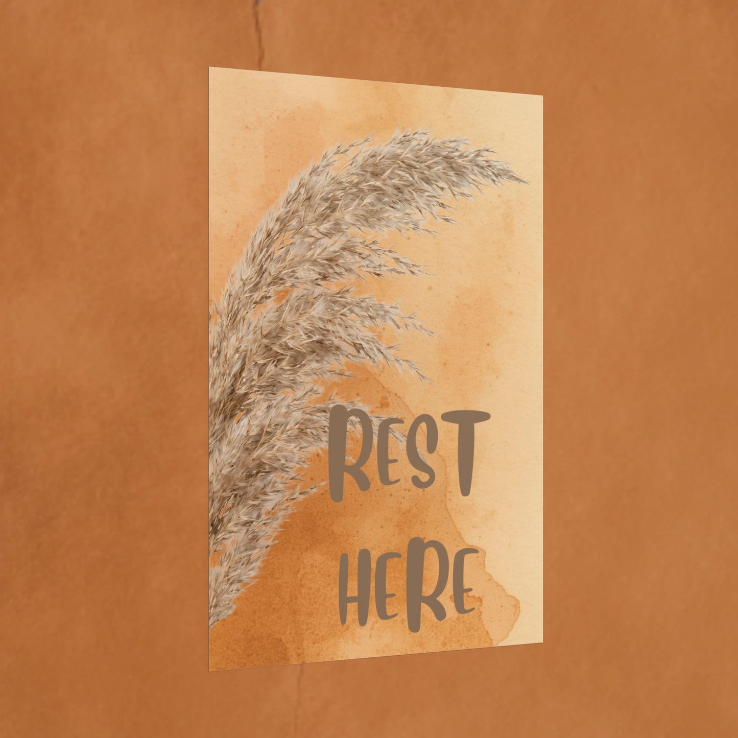 Rest Here Pampas Poster — Neutral Boho Wall Art