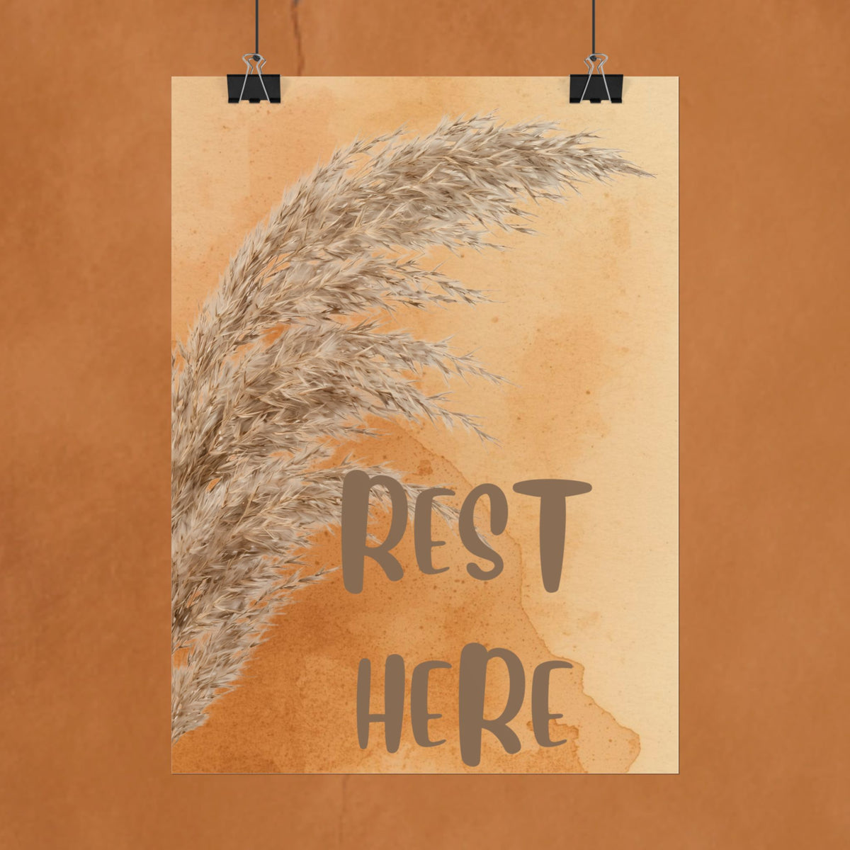 Rest Here Pampas Poster — Neutral Boho Wall Art