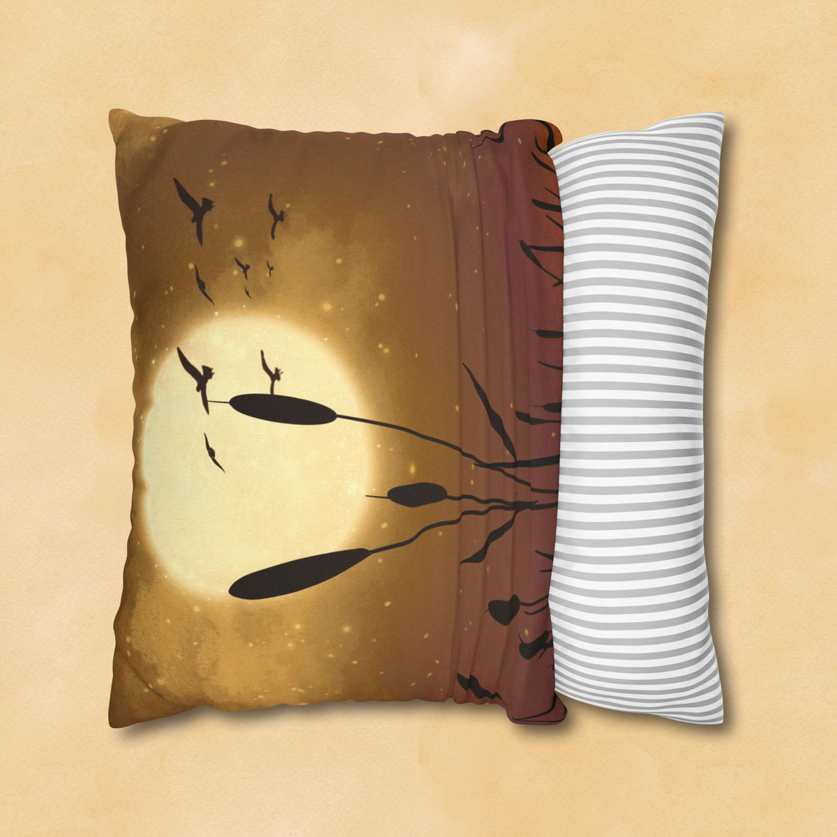 Sunset Pillowcase — Moonlit Reeds Decorative Throw Pillow