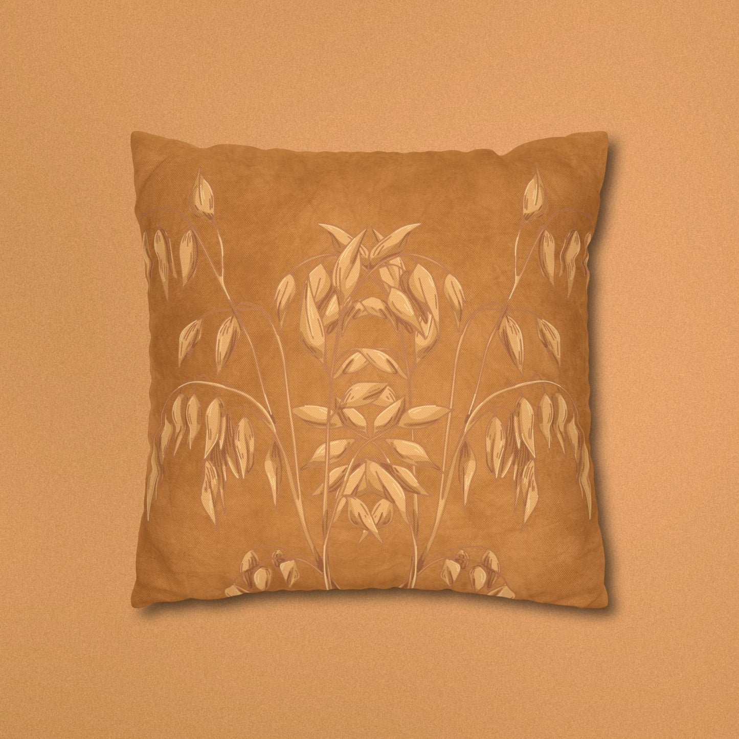 Golden Oat Floral Square Pillowcase — Boho Botanical Decorative Throw Pillow Cover