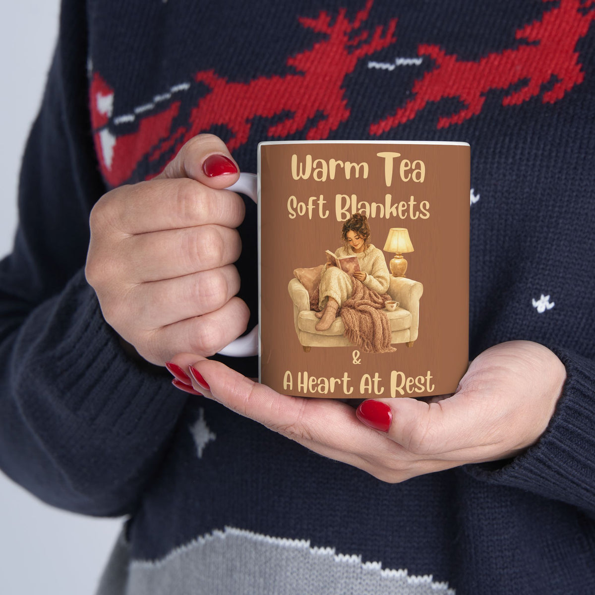 Cozy Ceramic Mug — 'Warm Tea, Soft Blankets, A Heavy Heart' Comfort Tea Or Coffee Cup (11oz/15oz)