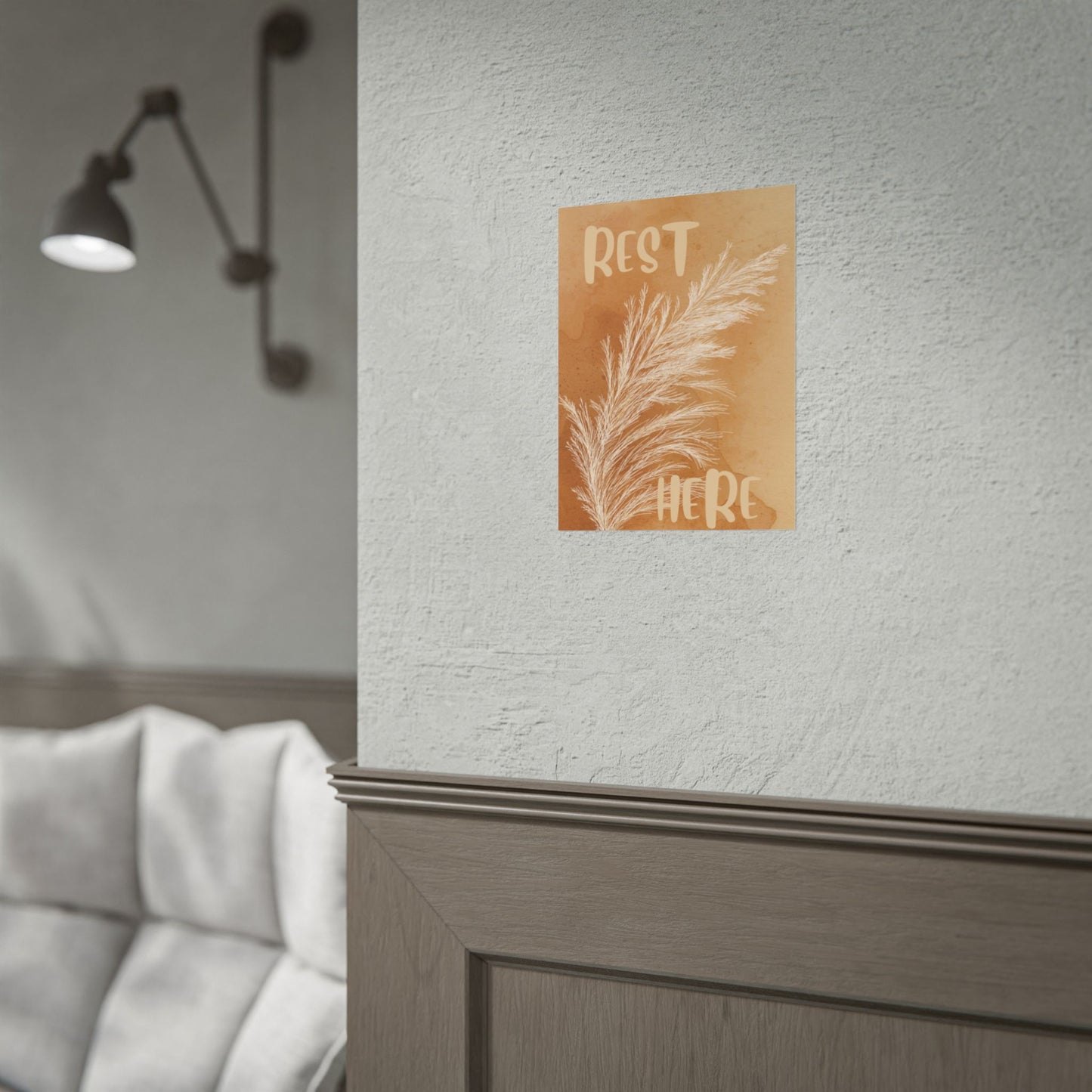 Rest Here Boho Poster — Neutral Pampas Grass Wall Art