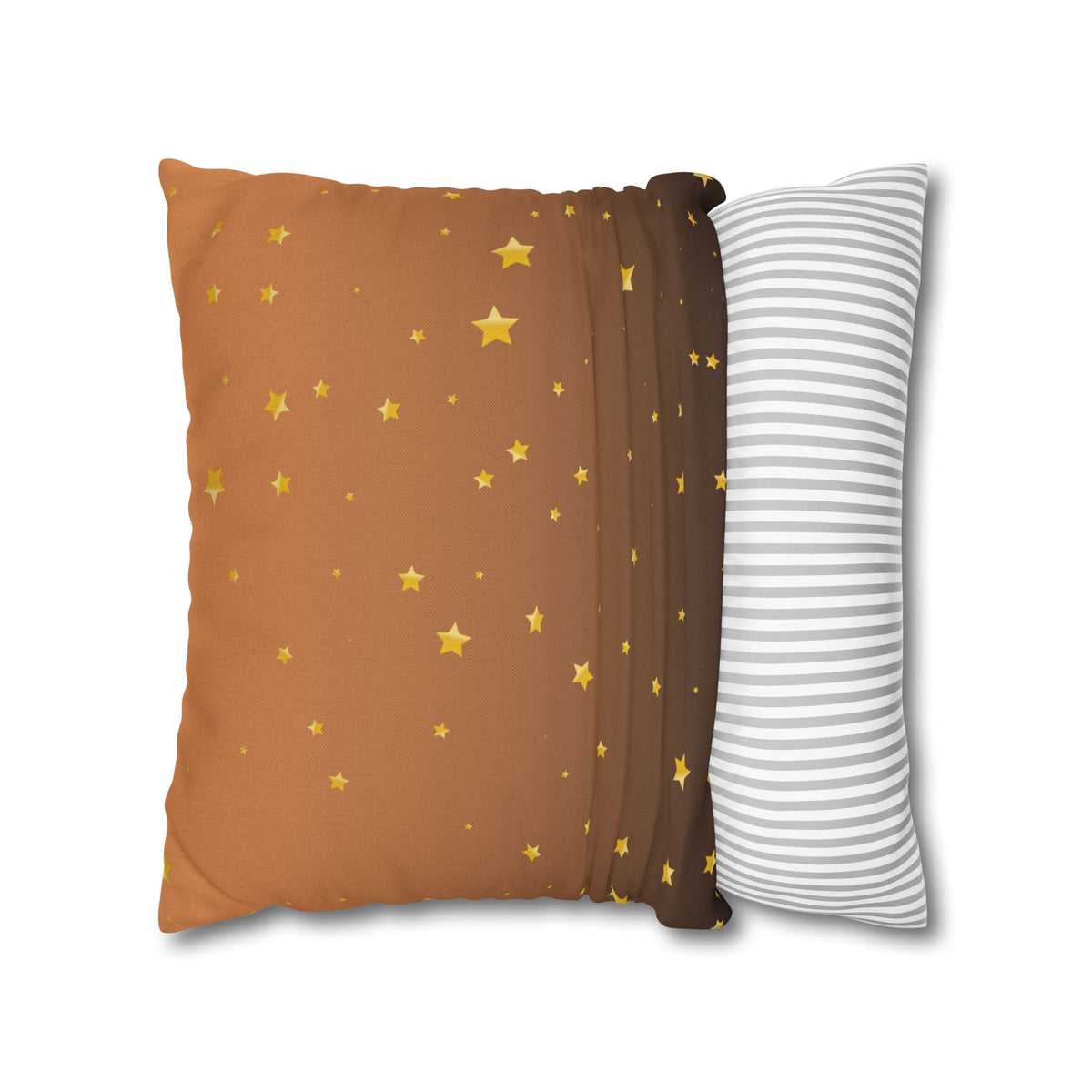 Golden Starry Night Pillow Cover — Brown Gradient Square Throw Pillowcase