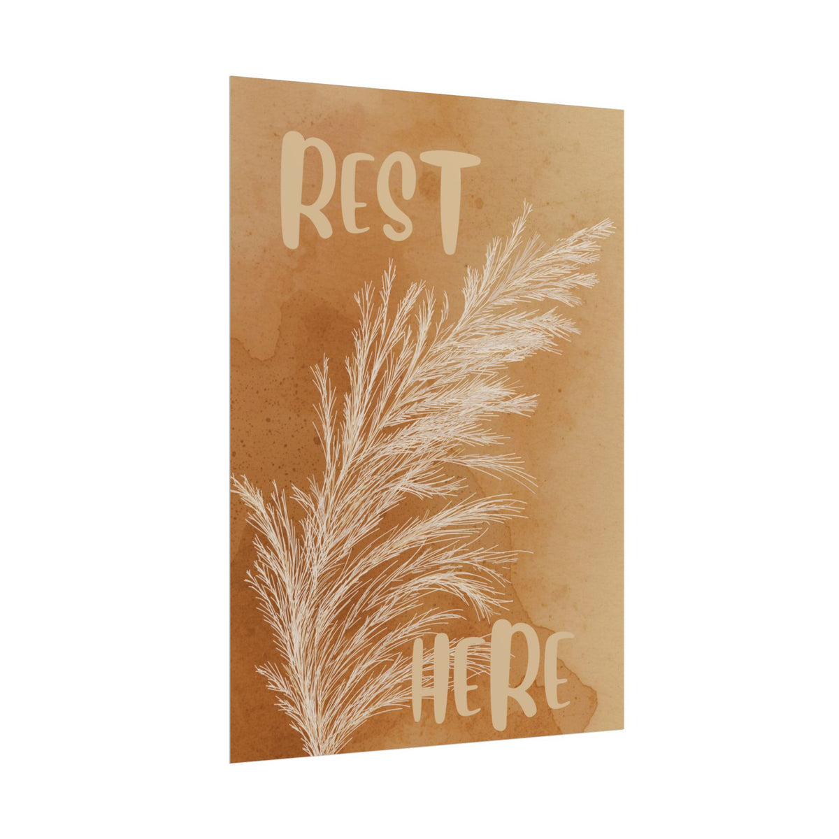 Rest Here Boho Poster — Neutral Pampas Grass Wall Art