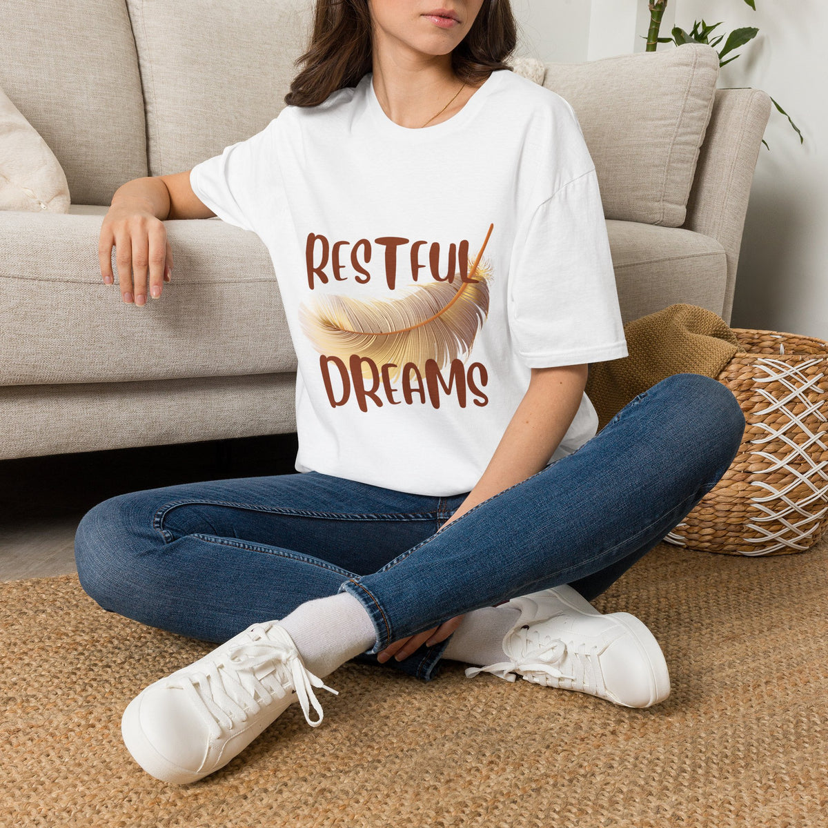 Restful Dreams T-Shirt — Sleep Well, Live Well Feather Graphic