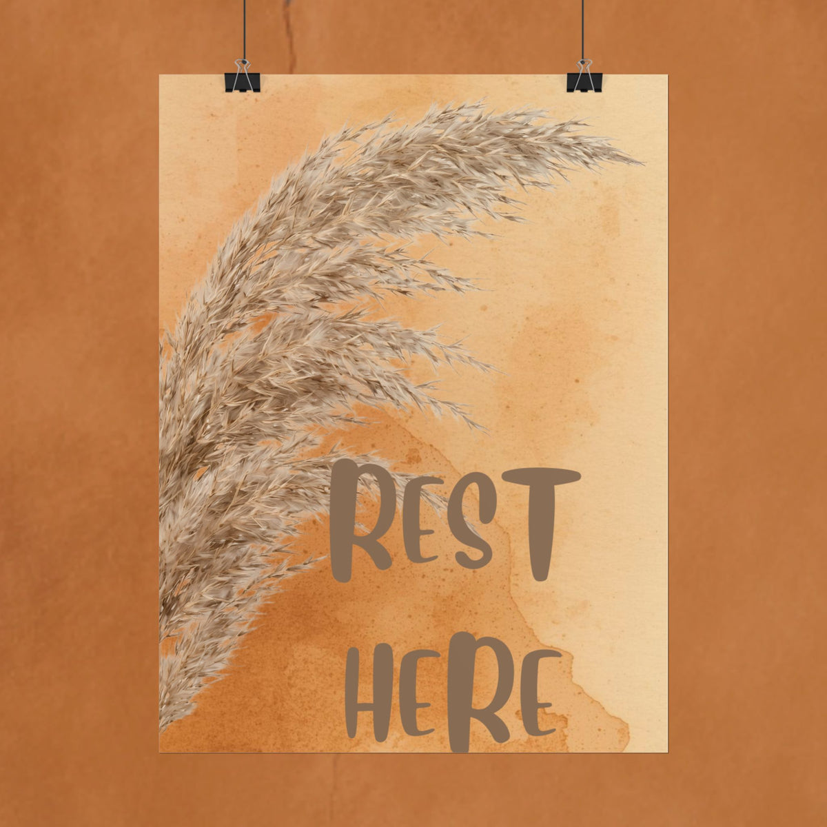 Rest Here Pampas Poster — Neutral Boho Wall Art