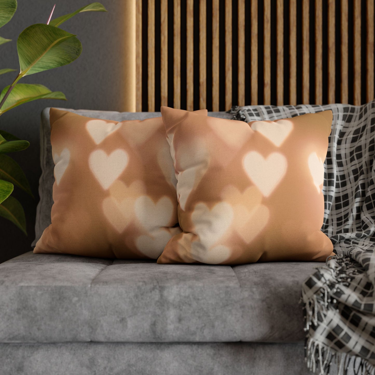Romantic Heart Bokeh Decorative Pillowcase – Warm Glow Square Pillow Cover Cozy Home Decor