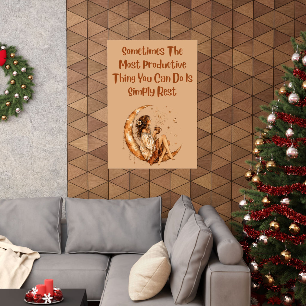 Matte Poster - "Sometimes The Most Productive Thing You Can Do Is Simply Rest" Boho Moon Wall Art
