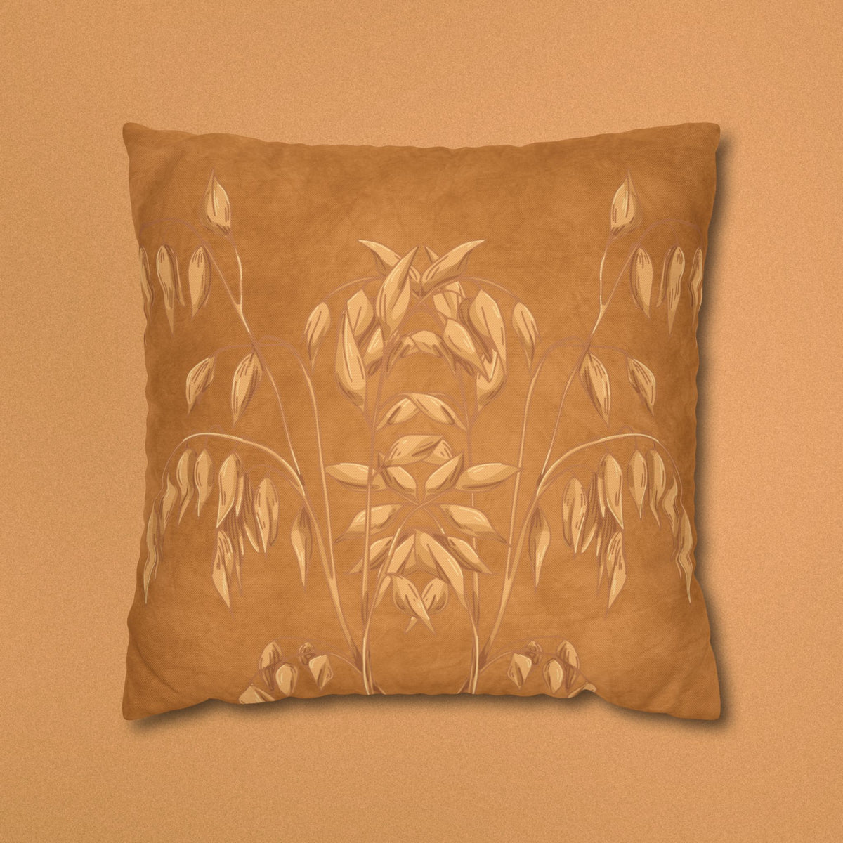 Golden Oat Floral Square Pillowcase — Boho Botanical Decorative Throw Pillow Cover