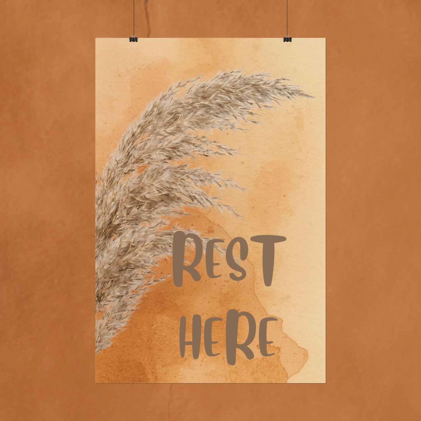 Rest Here Pampas Poster — Neutral Boho Wall Art