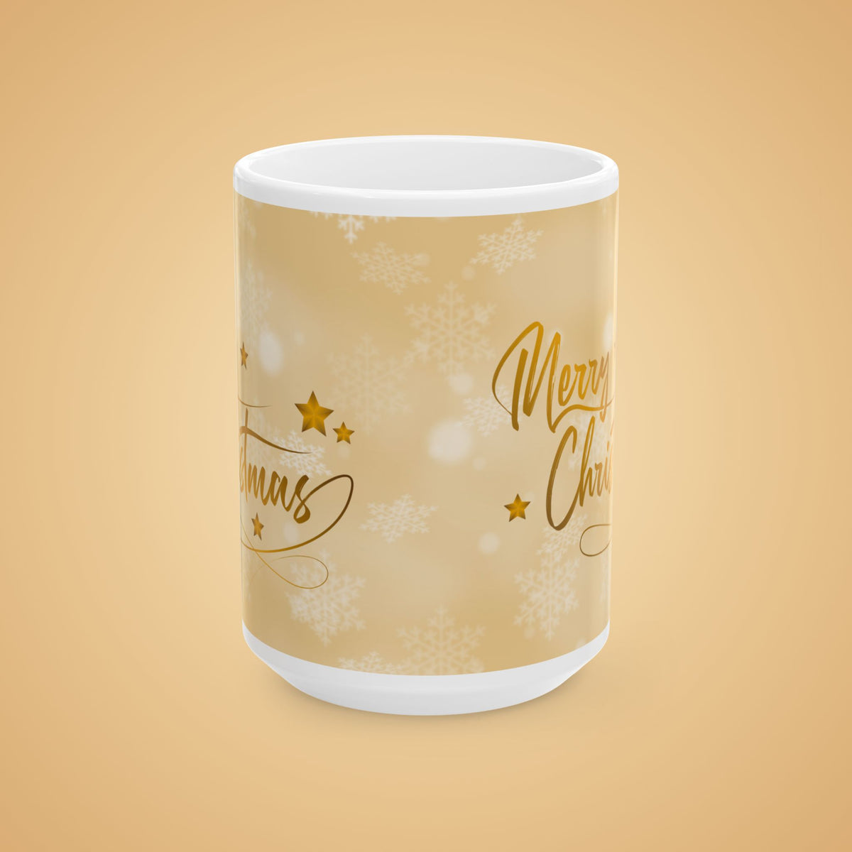 Merry Christmas Gold Ceramic Mug – Festive Holiday Coffee Or Tea Cup (11oz & 15oz)