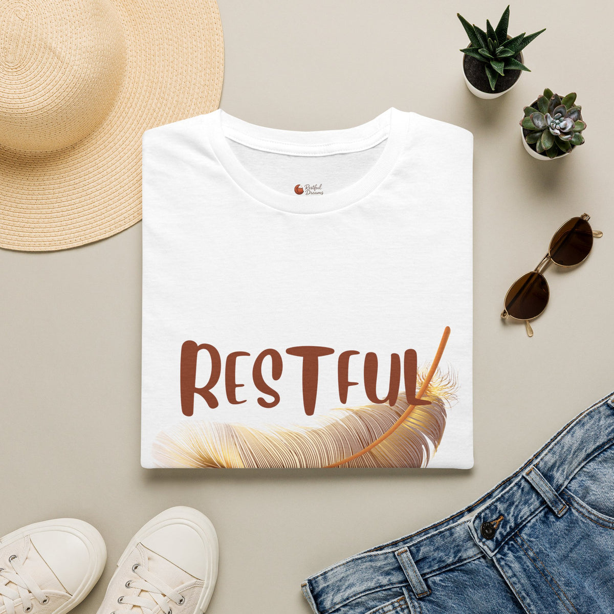 Restful Dreams T-Shirt — Sleep Well, Live Well Feather Graphic