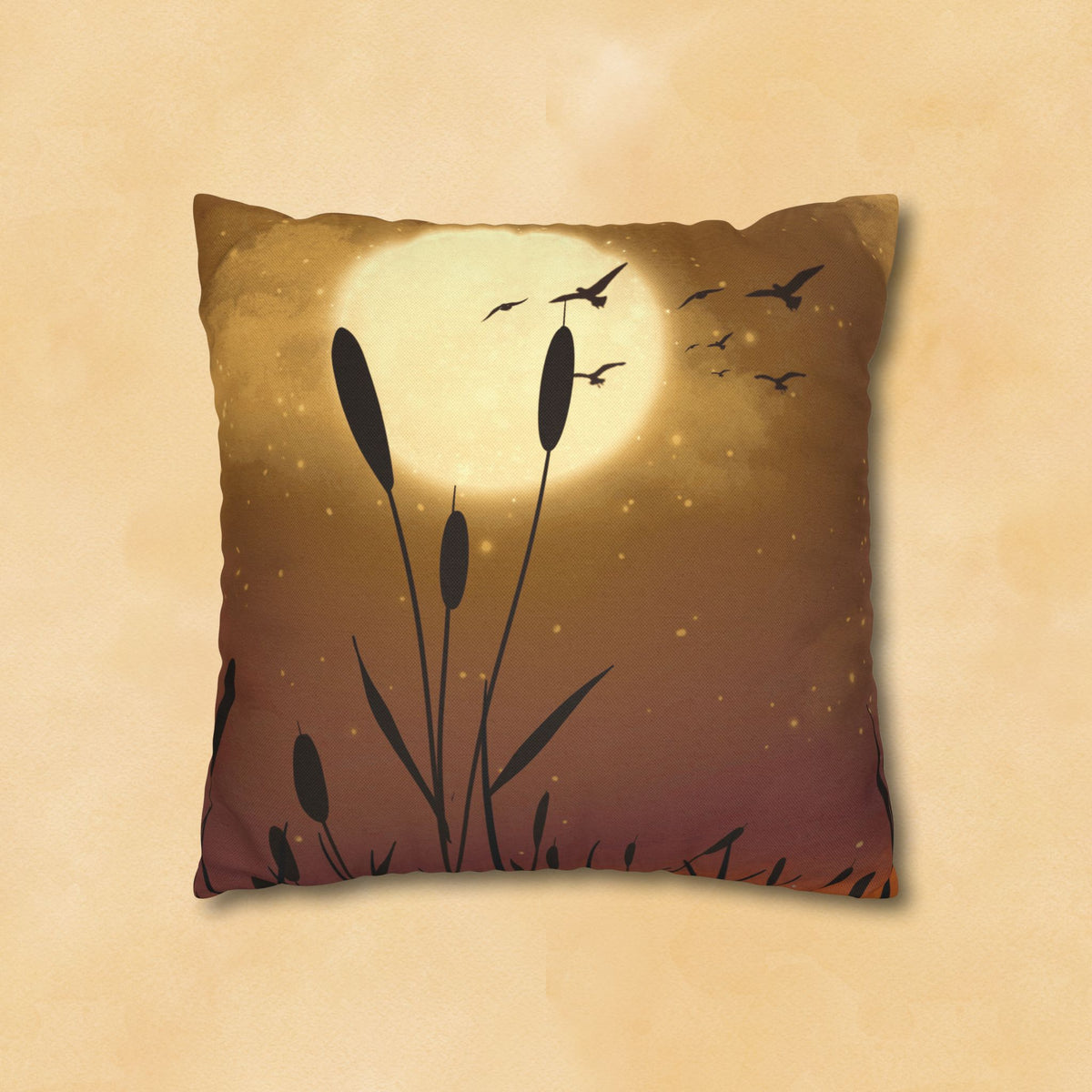 Sunset Pillowcase — Moonlit Reeds Decorative Throw Pillow