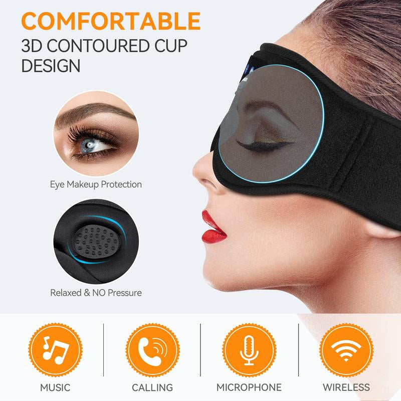 Bluetooth 3D Sleep Mask with Wireless Headphones, Ultra-Thin Stereo Speakers for Side Sleepers - Ideal for Relaxation