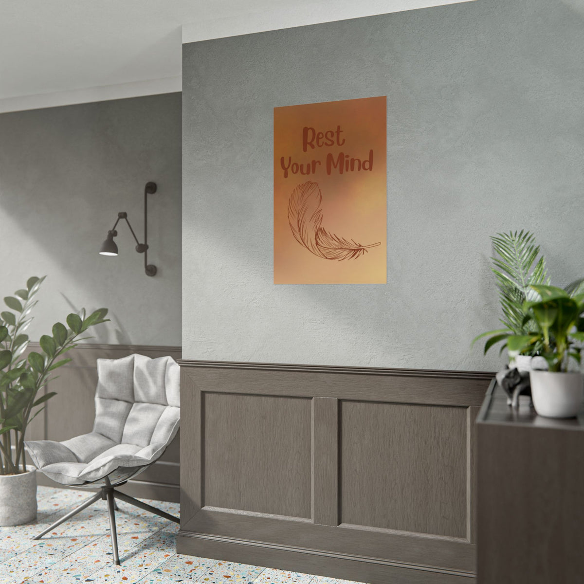 Rest Your Mind Feather Poster — Calming Wall Art for Relaxation & Meditation