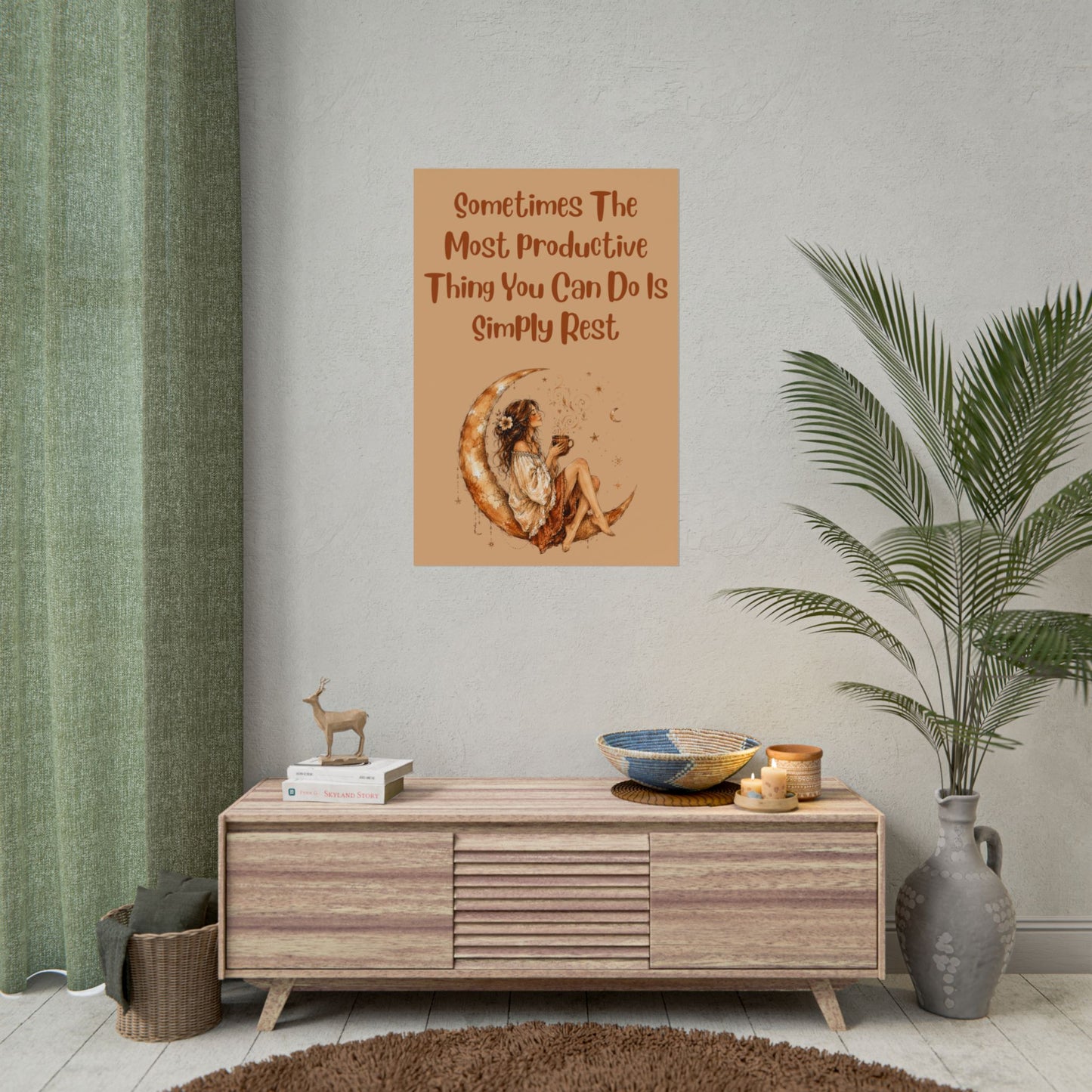 Rolled Poster – "Sometimes The Most Productive Thing You Can Do Is Simply Rest" Inspirational Moon Art Print
