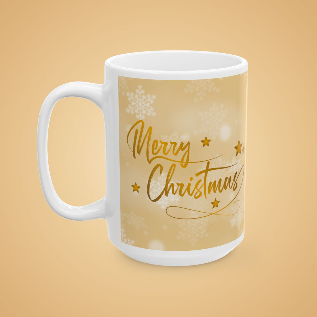 Merry Christmas Gold Ceramic Mug – Festive Holiday Coffee Or Tea Cup (11oz & 15oz)